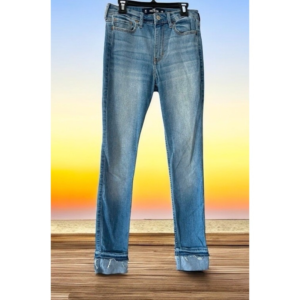 Hollister Womens Jeans 3 blue distressed high-rise super skinny stretch‎ W26 L28